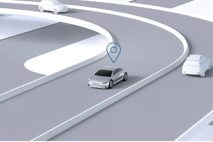 Ilustración de autos con ruta y pin de ubicación